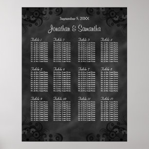 Hibiskus Black 12 Tables Hochzeitsdiagramm Poster