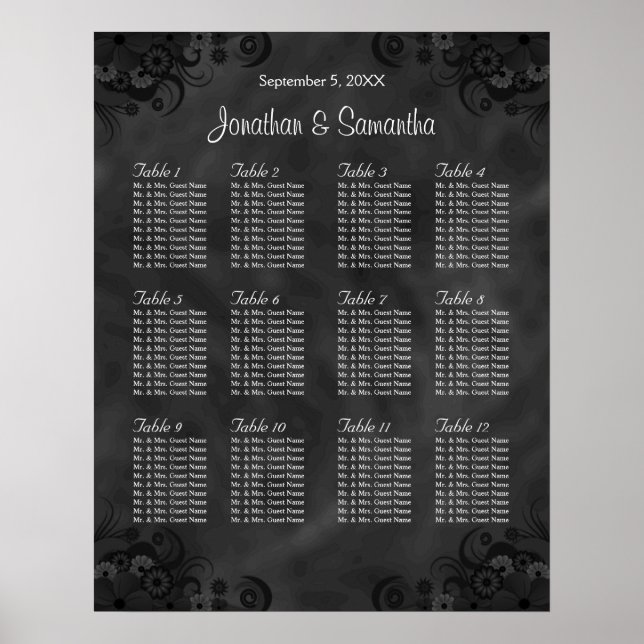 Hibiskus Black 12 Tables Hochzeitsdiagramm Poster (Vorne)