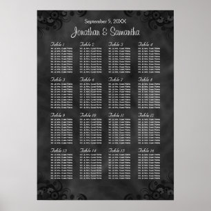 Hibiskus Black 16 Tables Hochzeitsdiagramm Poster