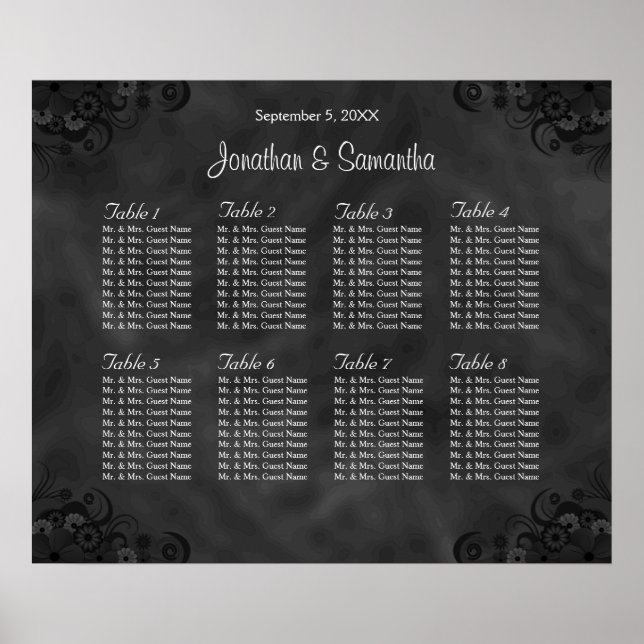 Hibiskus Black 8 Tables Hochzeitstabelle Poster (Vorne)