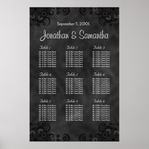 Hibiskus Black 9 Tables Hochzeitstabelle Poster