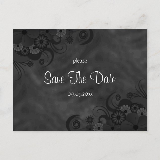 Hibiskus Black Floral Goth Save the Date Postkarte (Vorderseite)