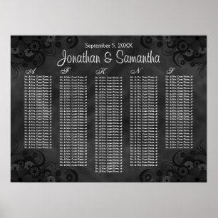 Hibiskus Black Floral Wedding Table Seating Charts Poster