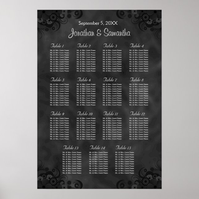 Hibiskus Black Wedding 15 Tables Sitzdiagramm Poster (Vorne)