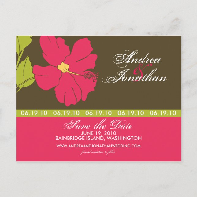 Hibiskus Blossom Save the Date Ankündigungspostkarte (Vorderseite)