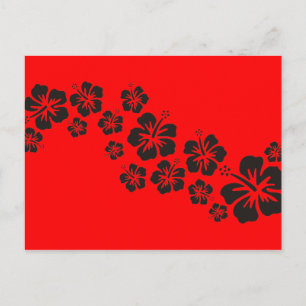 Hibiskus blüht in Schwarz   Feuerrot Postkarte