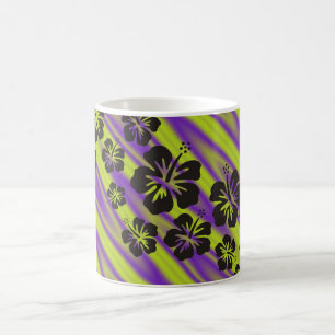 Hibiskus blüht in Schwarz grüne violette Wellen Kaffeetasse