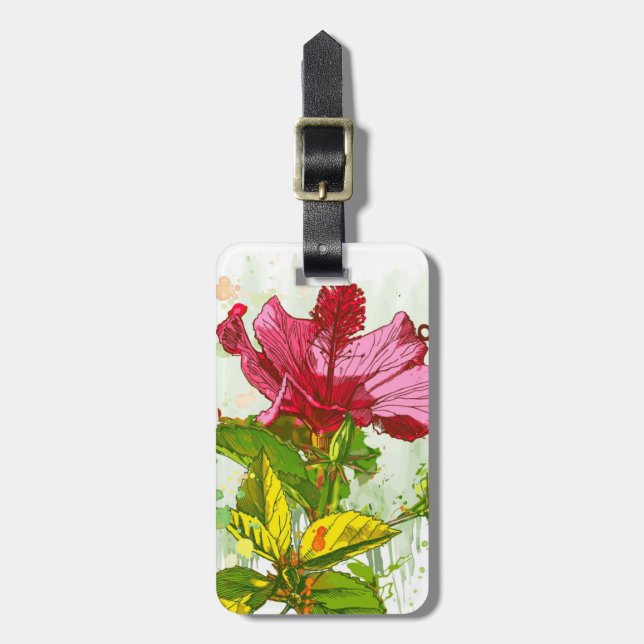 Hibiskus-Blume - Aquarelle Gepäckanhänger (Vorderseite vertikal)