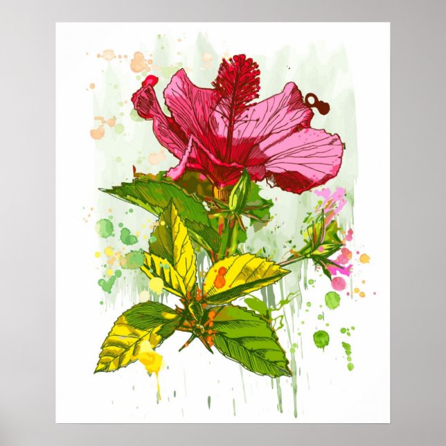Hibiskus Blume - Aquarellfarbe 2 Poster (Vorne)