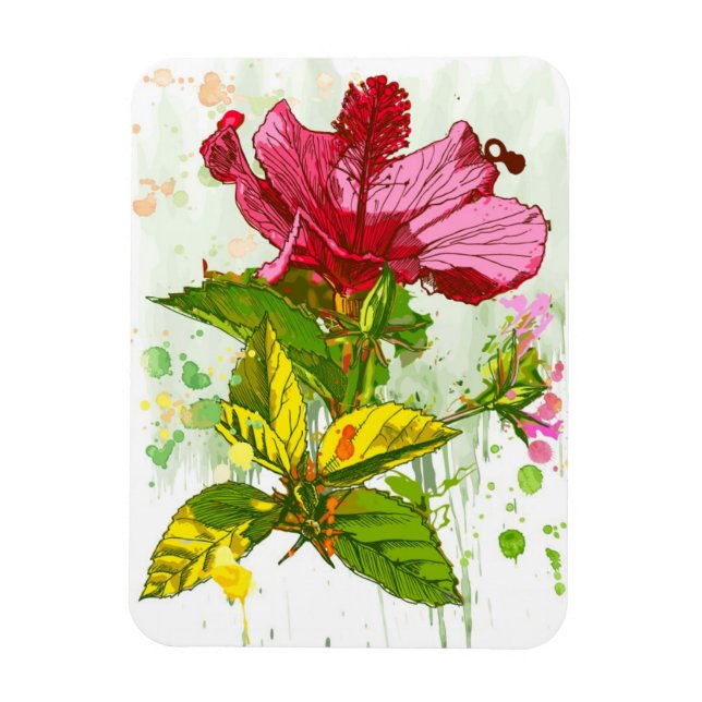 Hibiskus Blume - Aquarellfarbe Magnet (Vertikal)