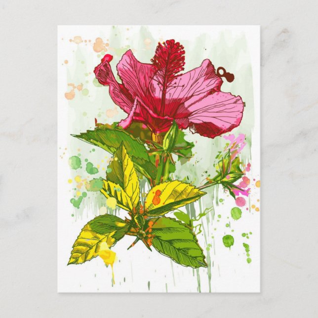 Hibiskus Blume - Aquarellfarbe Postkarte (Vorderseite)