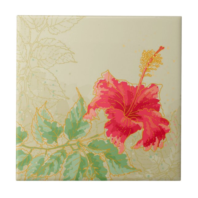 Hibiskus-Blume auf getontem Hintergrund Fliese (Vorderseite)