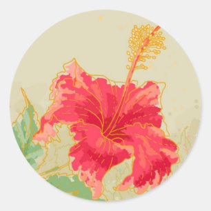 Hibiskus-Blume auf getontem Hintergrund Runder Aufkleber