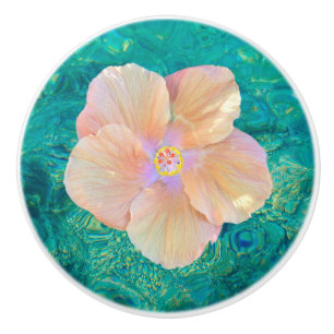 Hibiskus-Blume auf Türkiswasser-Keramikgriff Keramikknauf
