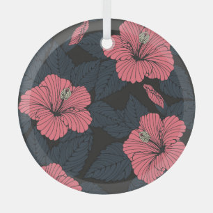 Hibiskus Blume: dunkle, nahtlose Tapete. Ornament Aus Glas