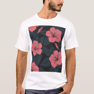 Hibiskus Blume: dunkle, nahtlose Tapete. T-Shirt