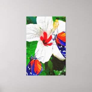 Hibiskus Blume mit 2 Tiger Langschwingende Schmett Leinwanddruck