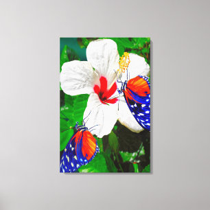 Hibiskus Blume mit 2 Tiger Langschwingende Schmett Leinwanddruck