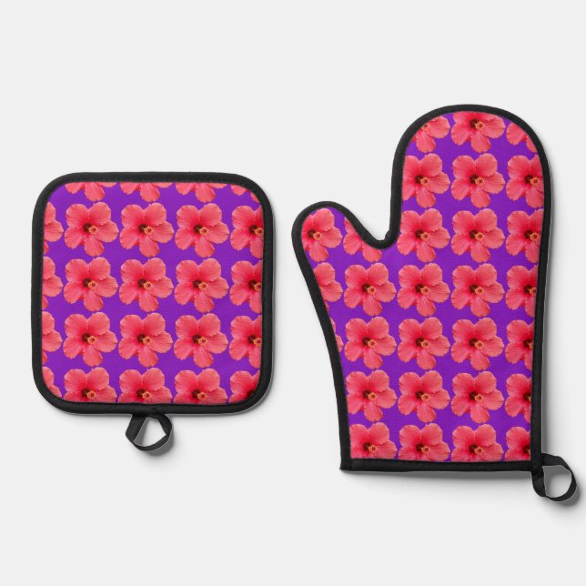 Hibiskus Blume Ofen Mitt und Pottenhalter Set (Vorderseite)