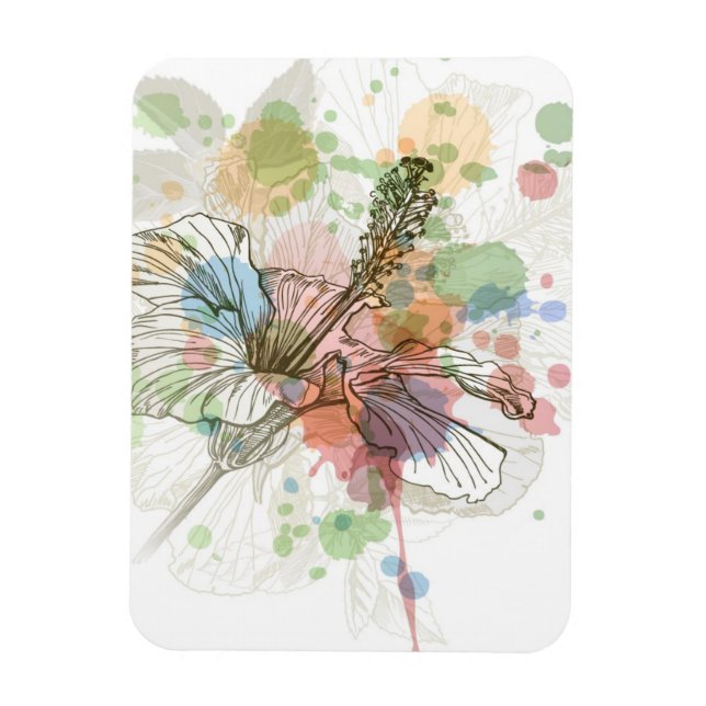 Hibiskus Blume und Aquarell Magnet (Vertikal)