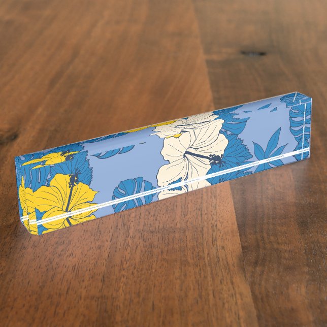 Hibiskus Blume und Blätter Namensplakette (Seite)