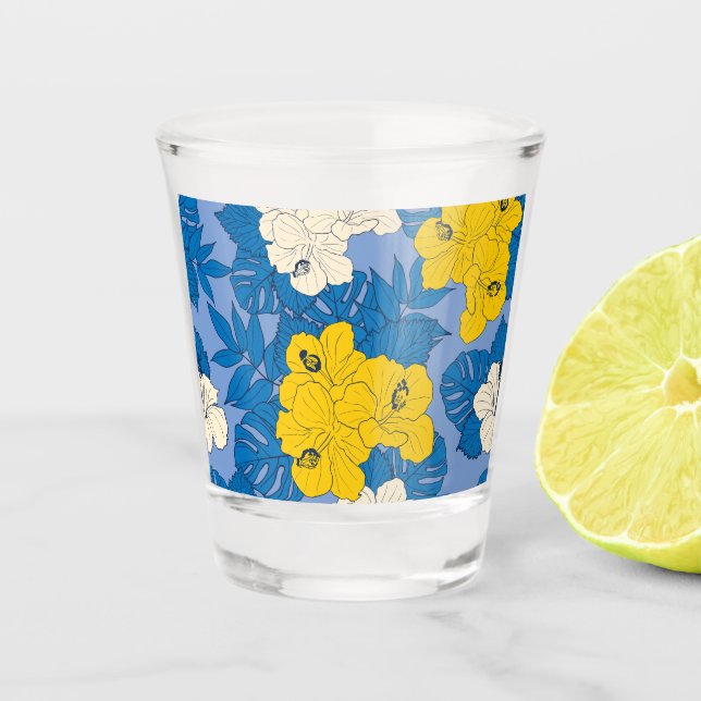 Hibiskus Blume und Blätter Schnapsglas (Vorderseite)