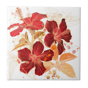 Hibiskus-Blume - Watercolorfarbe 2 Fliese