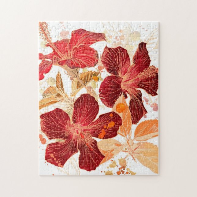 Hibiskus-Blume - Watercolorfarbe 2 Puzzle (Vertikal)