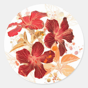 Hibiskus-Blume - Watercolorfarbe 2 Runder Aufkleber