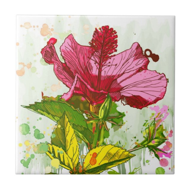 Hibiskus-Blume - Watercolorfarbe Fliese (Vorderseite)