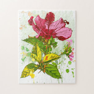 Hibiskus-Blume - Watercolorfarbe Puzzle