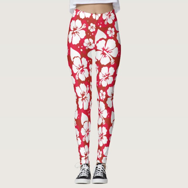 Hibiskus-Blumen-Muster Leggings (Vorderseite)