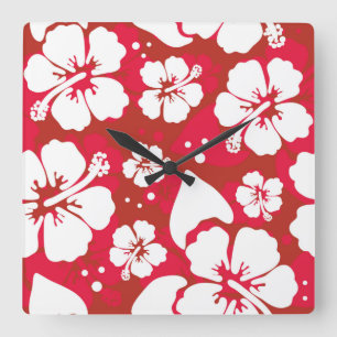 Hibiskus-Blumen-Muster Quadratische Wanduhr