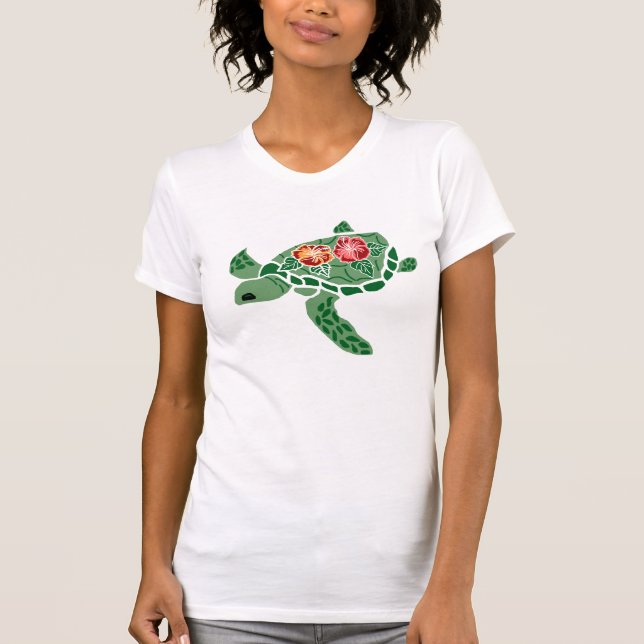 Hibiskus-Blumen-Seeschildkröte-Shirt T-Shirt (Vorderseite)