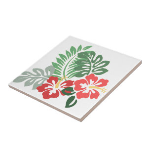 Hibiskus-Blumen w/Greens; Style2: Rechte Fliese