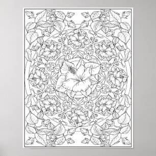 Hibiskus-Blüten-Mandala für Erwachsene zum Ausmale Poster