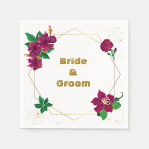 Hibiskus burgundy Blume grün Blätter Hochzeit Serviette