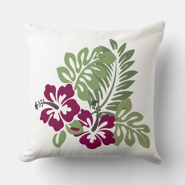 Hibiskus Burgundy Foliage Decoration Floral T-Shir Kissen (Vorderseite)