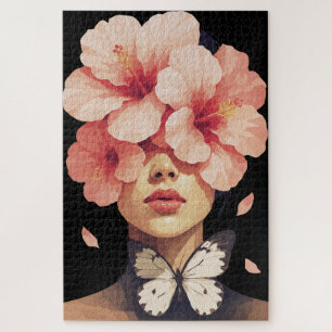 Hibiskus & Butterfly - Moderne botanische Blumenpr Puzzle
