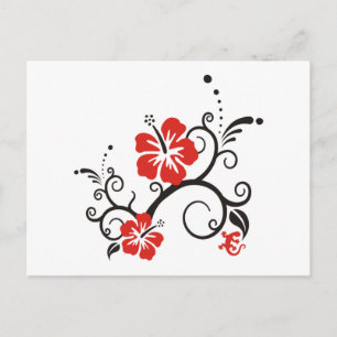 Hibiskus-Dekoration in Schwarz und Rot Postkarte