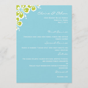 Hibiskus Delight Wedding Menu Card - Sky Blue Blue Menükarte