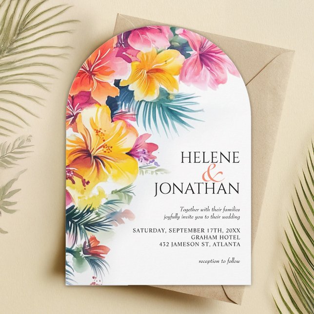Hibiskus Elegante Tropische Hochzeit in Urlaubsort Einladung (Hibiscus Elegant Tropical Destination Wedding Invitation)