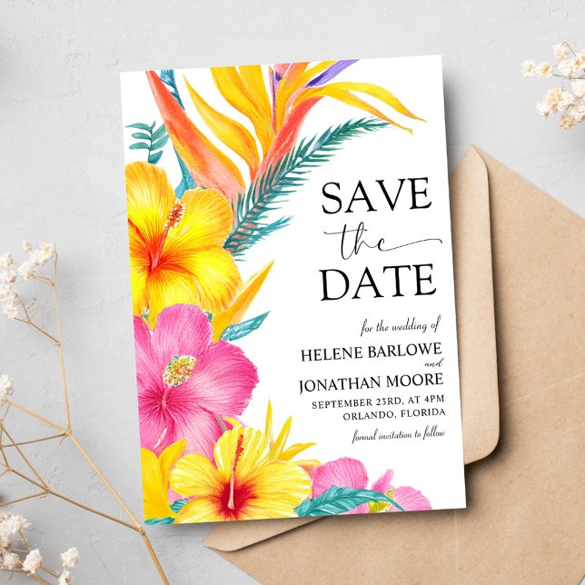 Hibiskus Elegante Tropische Hochzeit in Urlaubsort Save The Date (Hibiscus Elegant Tropical Destination Wedding Save The Date)
