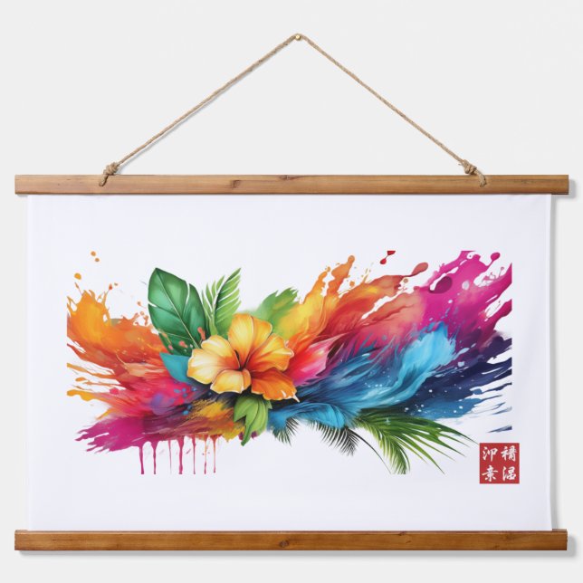 Hibiskus Fury Wandteppich Mit Holzrahmen (Vorne)