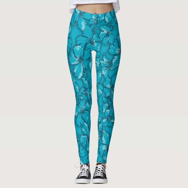 Hibiskus Garden Hawaiian Tropical Floral Leggings (Vorderseite)