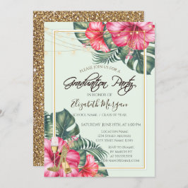 Hibiskus, Gold Heelse Glitzer Abschluss Einladung