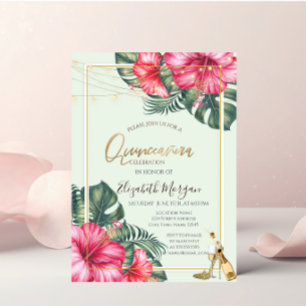 Hibiskus, Goldene Absätze Glitter Quinceanera Einladung