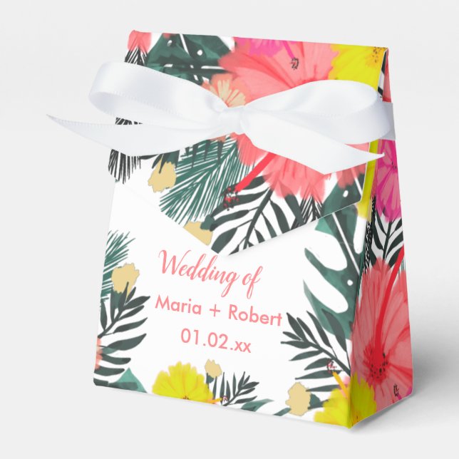 Hibiskus Hawaii Tropical Hand Drawn Bright Wedding Geschenkschachtel (Vorderseite)