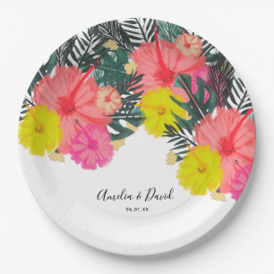 Hibiskus Hawaii Tropical Hand Drawn Bright Wedding Pappteller