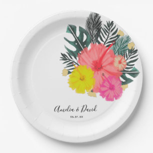 Hibiskus Hawaii Tropical Hand Drawn Floral Wedding Pappteller